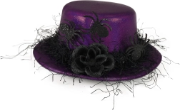 Mini sombrerito morado con flor negra y arañitas