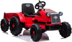 Tractor eléctrico rojo con remolque
