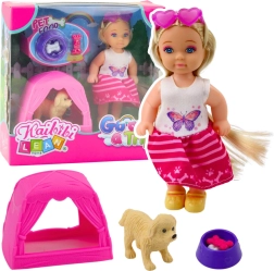 Mini muñeca con perro, tienda y accesorios