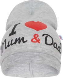 Gorrito infantil New Baby I Love Mum and Dad gris 3–9 meses