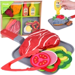 Set de cocina blando: alimentos textiles con filete, pescado y accesorios