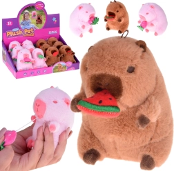 Adorable llavero mini de peluche de capibara con sandía 10 cm