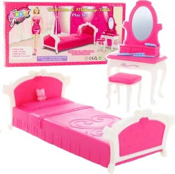 Set de dormitorio para muñecas: tocador, taburete y cama, rosa (para muñecas de 29 cm)