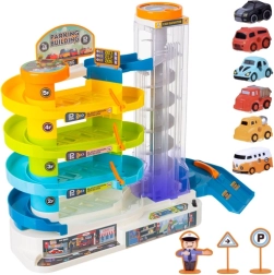 Garaje de estacionamiento interactivo con ascensor y rampa en espiral para niños