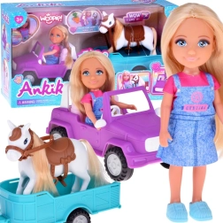 Muñeca Woopie Niki con caballo, coche y remolque