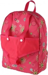 Mochila rosa con portabebés para muñeca con estampado floral