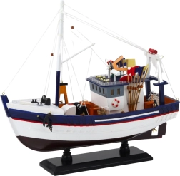 Modelo decorativo de barco pesquero con equipamiento 37x34 cm