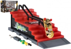 Skatepark de dedos con escaleras y barandilla – fingerboard de 8 cm con rampa y accesorios
