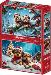 Puzle de gatitos y cachorros navideños 2×500 piezas