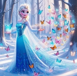 Pintura de diamantes: princesa de hielo con mariposas mágicas 30 × 40 cm