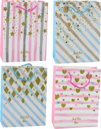 Bolsa de regalo de papel azul y rosa con purpurina 23 x 18 x 10,5 cm