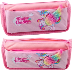 Estuche escolar Unicornio con ala de purpurina 3D rosa