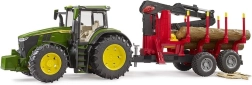 Bruder Tractor John Deere con remolque trasero y troncos