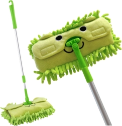 Mopa infantil con mango telescópico verde y motivo de animalito