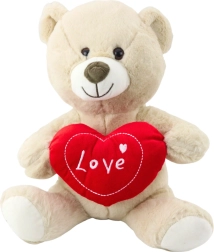 Osito de peluche con corazón, beige crema 30 cm