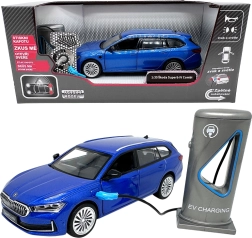 Modelo metálico Škoda Superb IV Combi con estación de carga, azul 1:35