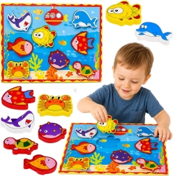 Set de pesca magnético de madera con animales marinos y caña