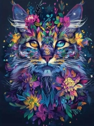 Pintura de diamantes – retrato floral de gato 30 × 40 cm
