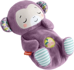 Monito de peluche morado con música, luz nocturna y respiración rítmica para bebés