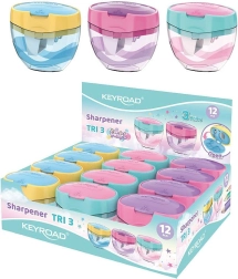 Sacapuntas Keyroad Tri Plus pastel, de tres orificios con depósito de gran capacidad