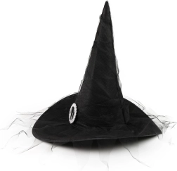 Sombrero de bruja infantil con hebilla plateada