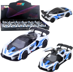 Coche deportivo de carreras metálico 1:32 con tracción pull-back y puertas abatibles – blanco