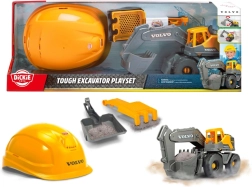 Set de construcción Volvo: excavadora con casco y herramienta