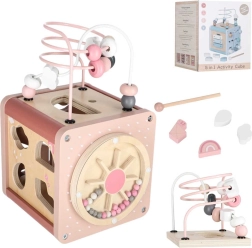 Cubo educativo de manipulación de madera 5 en 1 rosa