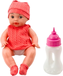 Muñeca de tela con biberón 30 cm, efectos de sonido, ropa rosa