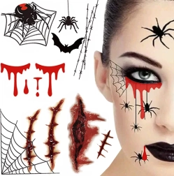 Tatuajes temporales de Halloween – efectos sangrientos, telarañas y cicatrices