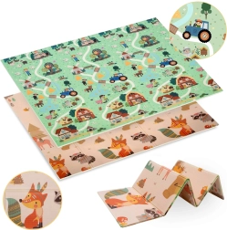 Alfombra de juego de espuma XPE plegable y de doble cara 180 × 200 cm bosque y pueblo Humbi