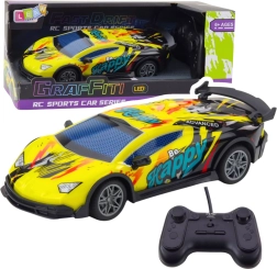 Coche de carreras teledirigido con luces LED amarillo 1:22