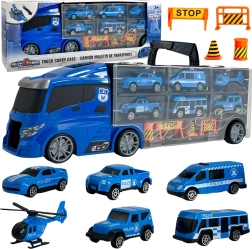 Camión de carga con transportador 3 en 1 Policía Azul