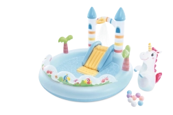 Centro de juegos inflable Castillo de Unicornio con tobogán y ducha de agua