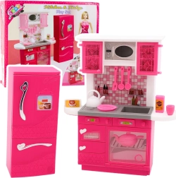 Cocinita rosa con nevera para muñecas de 29 cm