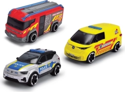 Set de rescate Dickie SOS 3pack – vehículo de bomberos, coche de policía y ambulancia a escala 1:36