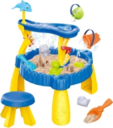 Woopie Mesa de agua y arena XL con silla 2 en 1 Delfín 12 pcs.