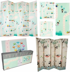 Alfombra educativa de espuma plegable, doble cara, panda y carreteras 180 × 200 cm