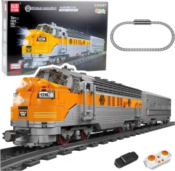 Kit de construcción de tren RC gris-amarillo de 1751 piezas con control remoto y vías