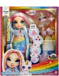 Rainbow High Amaya – muñeca de moda clásica con slime y mascota unicornio