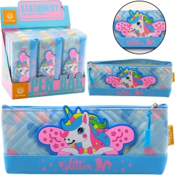 Estuche para material escolar azul con unicornio