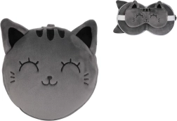 Almohada de viaje con máscara gato gris