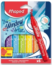 Rotuladores Maped para ventanas Window, 6 uds con paño de microfibra