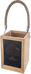 Farol de madera de mango de 20 cm con motivo de árbol