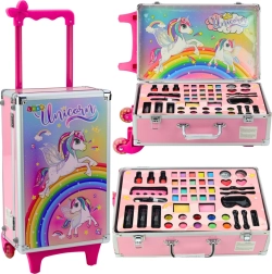 Set de cosmética infantil en maletín con ruedas unicornio rosa