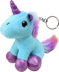 Llavero de unicornio de peluche azul 12 cm con anilla metálica