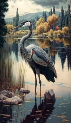 Pintura de diamantes Grulla en el lago 30 × 40 cm