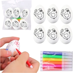 Huevos de Pascua de poliestireno para pintar con rotuladores, motivo de gallinita, 6 uds