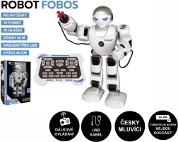 Robot interactivo FOBOS 40 cm, habla checo, con mando a distancia y carga USB