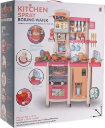 Juego de cocina infantil interactivo con funciones de luz y sonido, 65 piezas, rosa